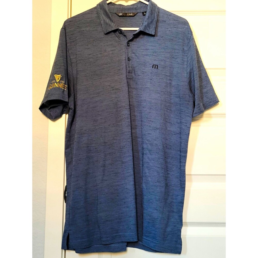 TravisMathew Men’s L Blue Solid Polo Shirt Short Sleeve Knit Button Logo